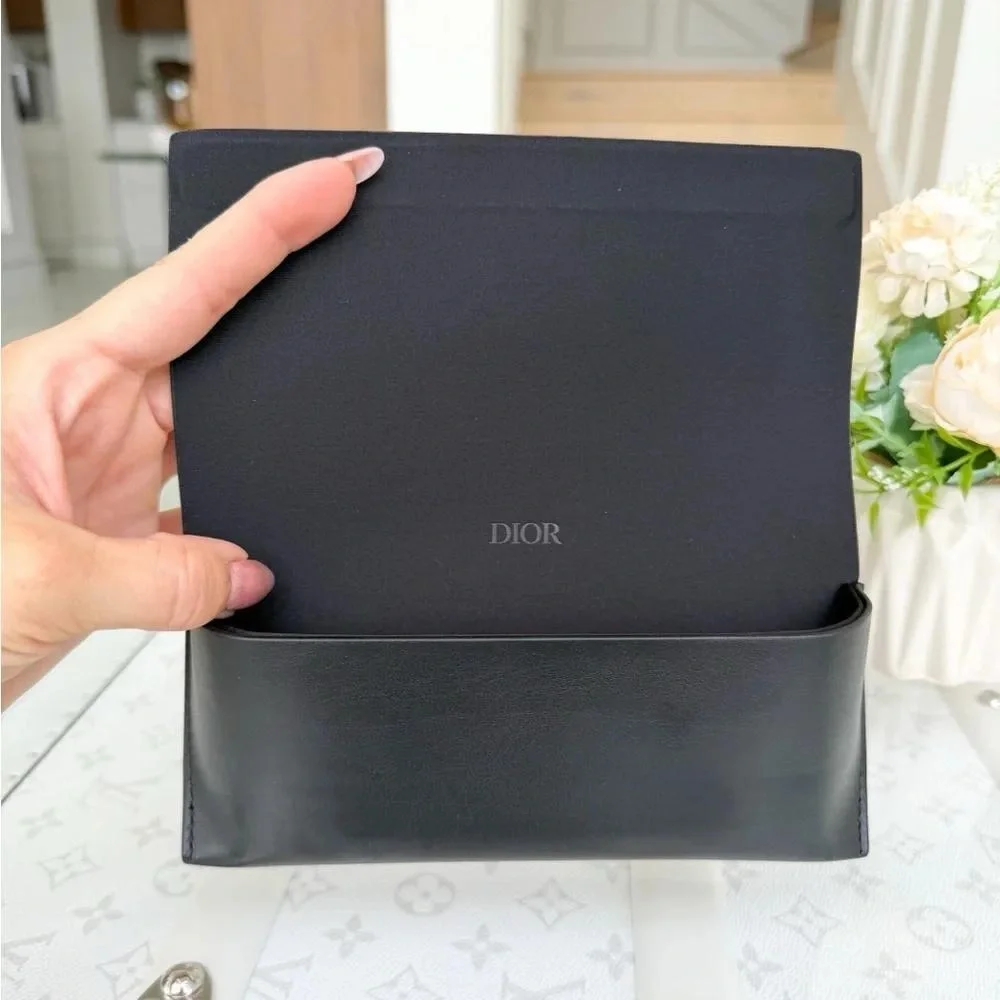 Dior Black Embossed Leather Sunglasses Case - Picture 3 of 4